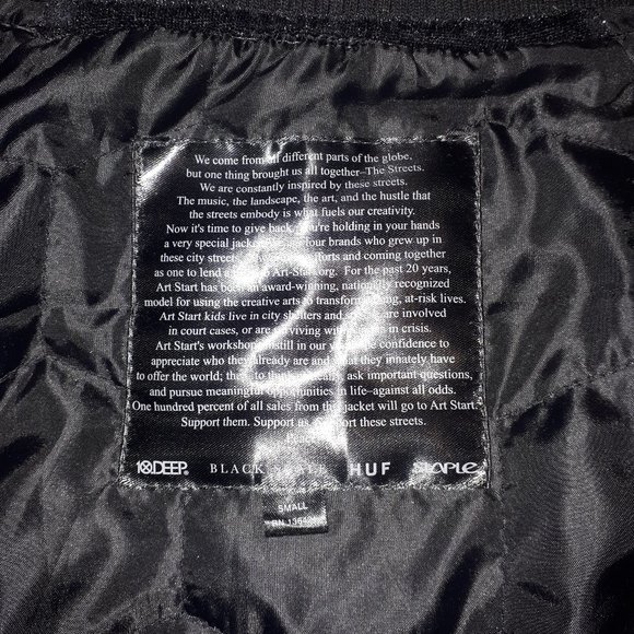 Art Start STAPLE X HUF X BLACK SCALE X 10.DEEP Varsity Jacket Black Small - Picture 13 of 14